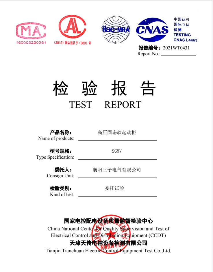 高压固态软起动柜检验报告